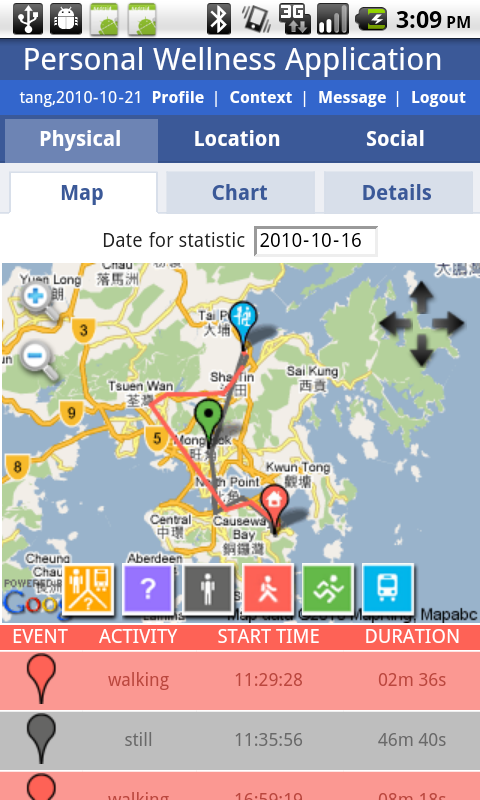 Map View of Physical Activity